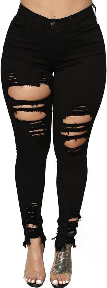 ZERMOM Ripped Skinny Jeans for Women Destroyed Mid Rise Stretch Denim Pants | Amazon (US)