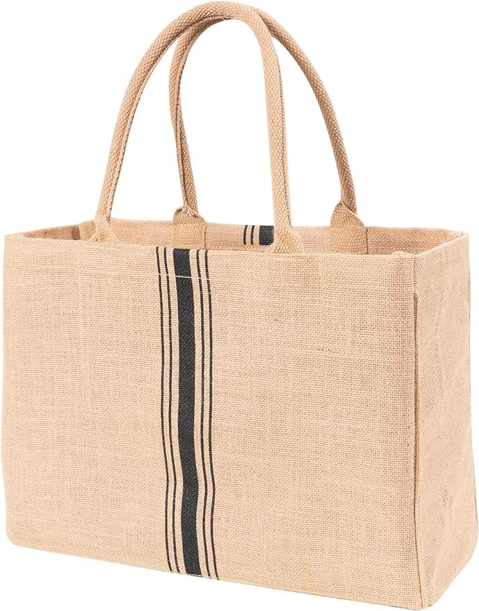 KAF Home Jute Market Tote Handles Reusable Grocery Bag, Triple Stripe | Amazon (US)