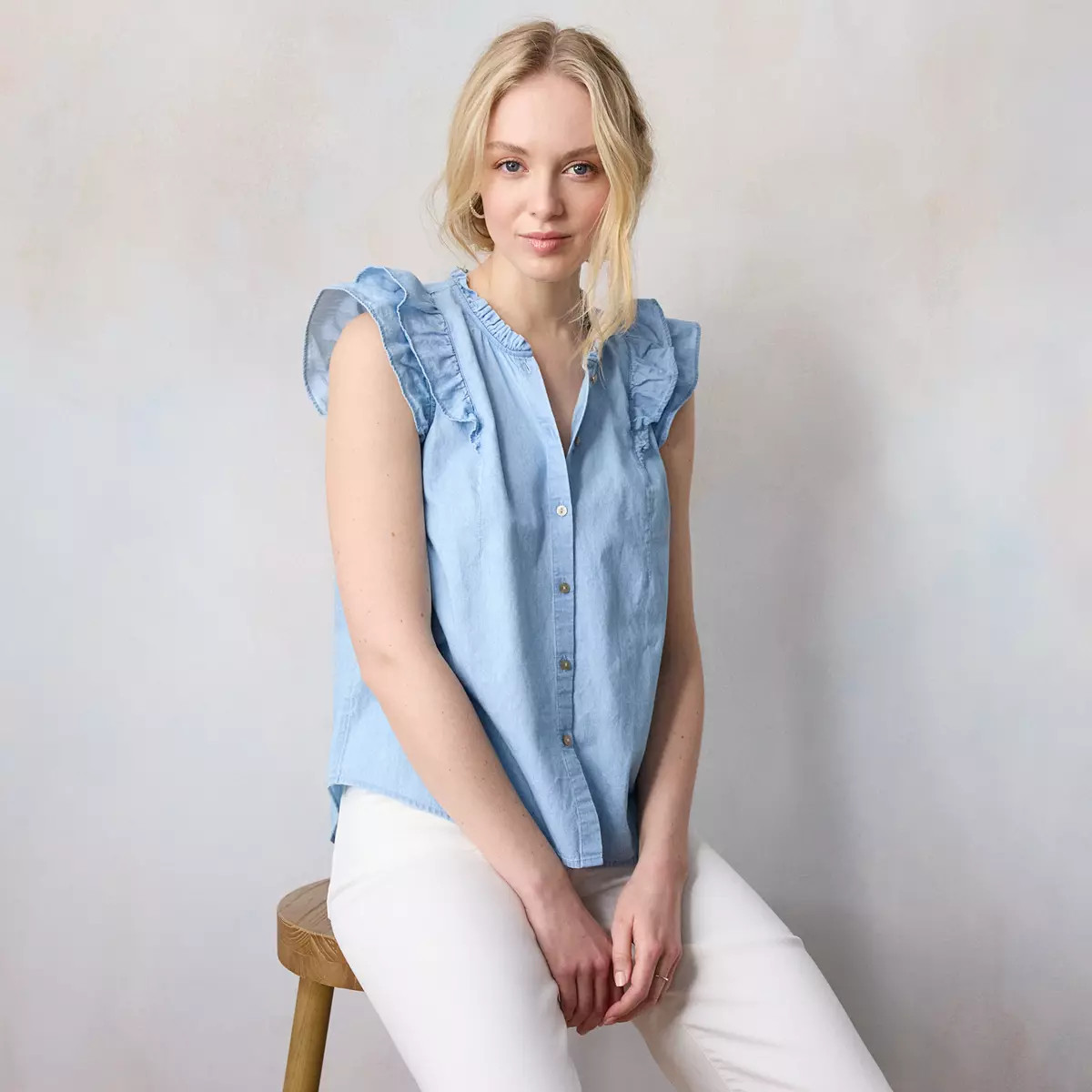 Women's LC Lauren Conrad Button Front Ruffle Top | Kohl's