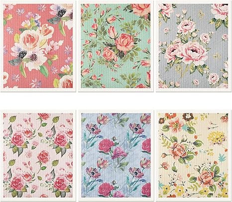 6 Pieces Swedish Kitchen Dishcloths Flowers Kitchen Cloths Absorbent Dish Cloths Floral Swedish D... | Amazon (US)