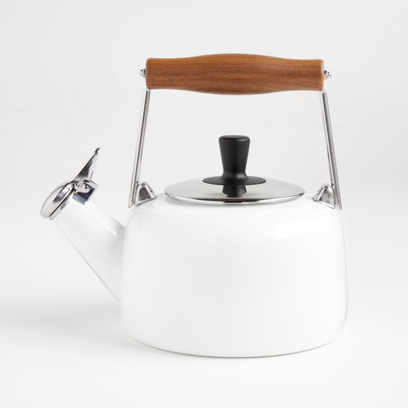 Chantal Sven Matte White Tea Kettle with Wood Handle + Reviews | Crate & Barrel | Crate & Barrel