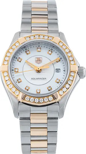 Watchfinder & Co. Tag Heuer Preowned 2019 Aquaracer Diamond Two-Tone Bracelet Watch, 27mm | Nords... | Nordstrom