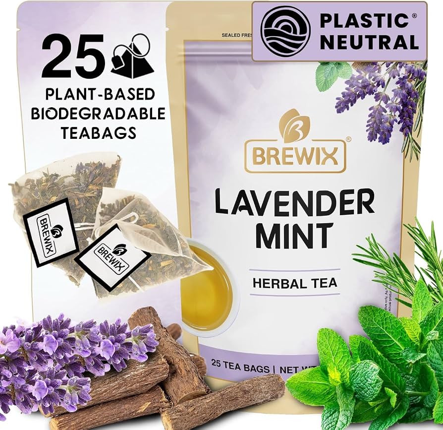 BREWIX, Lavender Mint Evening Blend Herbal Tea (25 Pyramid Tea Bags) Caffeine Free Tea with Peppe... | Amazon (US)