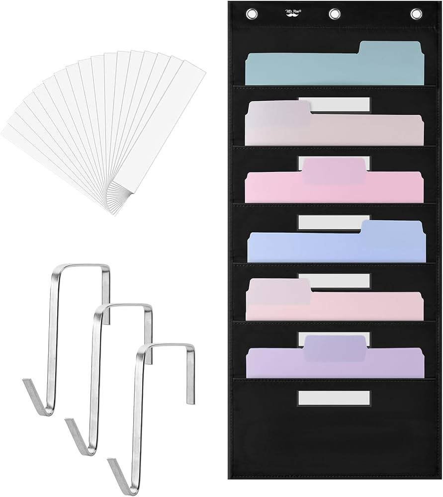 Mr. Pen- Hanging Wall File Organizer with 6 Name Tag, 6 Pocket, 3 Overdoor Hangers Included, Over... | Amazon (US)