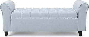 Christopher Knight Home Keiko Fabric Armed Storage Bench, 19.75"D x 50"W x 20.5"H, Light Sky | Amazon (US)