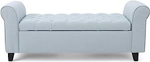 Christopher Knight Home Keiko Fabric Armed Storage Bench, 19.75"D x 50"W x 20.5"H, Light Sky | Amazon (US)