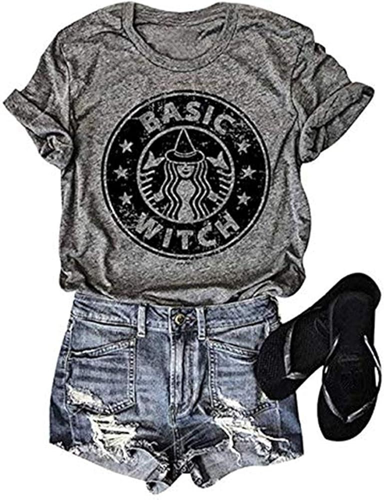 SUNFLYLIG Womens Halloween Basic Witch Letters Print Shirts Halloween Party Tee Shirt Short Sleev... | Amazon (US)