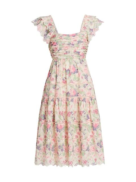 Harlyn Lace-Trimmed Floral Midi Dress | Saks Fifth Avenue