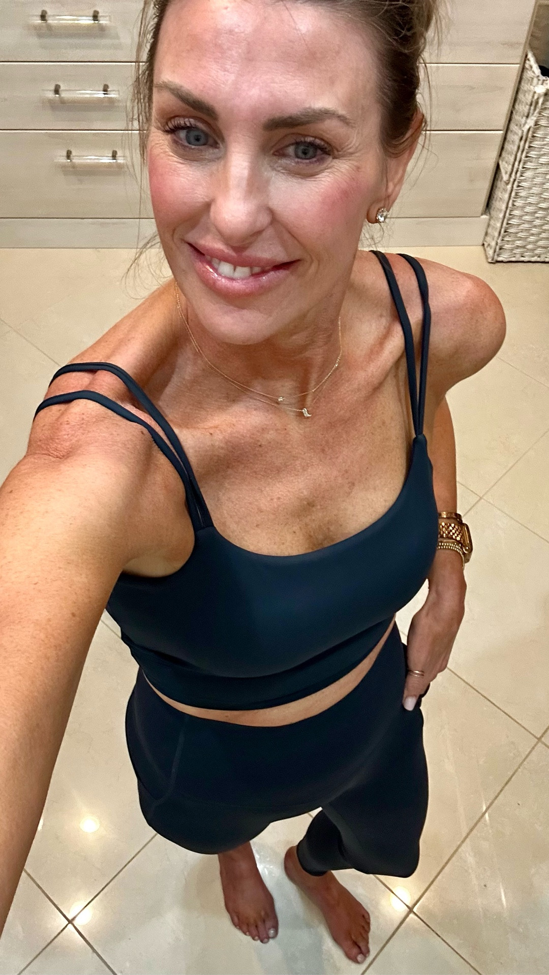Such a good workout set that it inspires me to WORKOUT! I’m in XS full length leggings and Small top. The leggings have the band that lifts in the booty 🍑 and slim side pockets. The top dips and twists in the back…so fun! You’ll look like you have your stuff together AND get a good workout  

#LTKActive #LTKfitnessgoals #LTKOver40