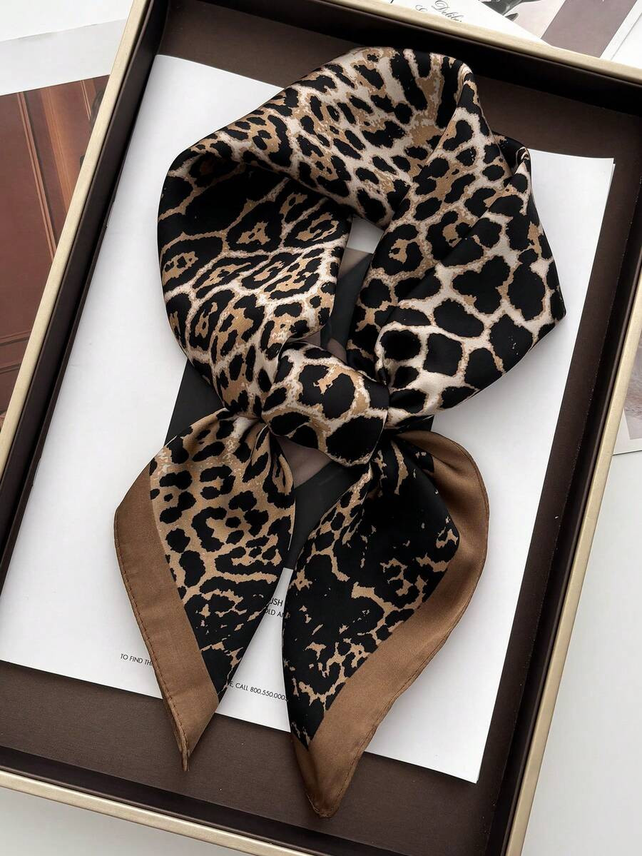 1pc Luxury Brand Leopard Print Scarf, Women's Faux Silk Neckerchief, Casual Versatile Decorative ... | SHEIN
