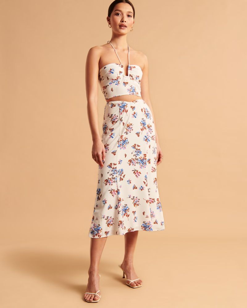 Women's Dipped Waist Midi Skirt | Women's Best Dressed Guest Collection | Abercrombie.com | Abercrombie & Fitch (US)