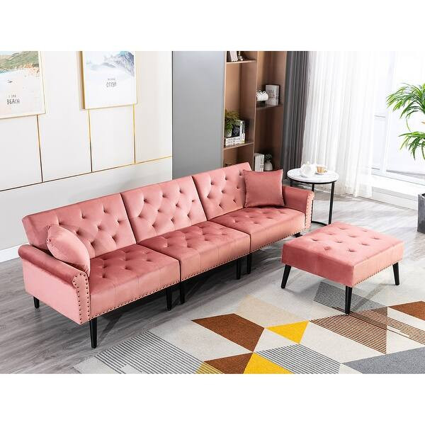 Convertible Velvet Sofa Couch, Sectional Sofa with Ottoman, Mid-Century Futon Sofa Bed - 32"D x 1... | Bed Bath & Beyond