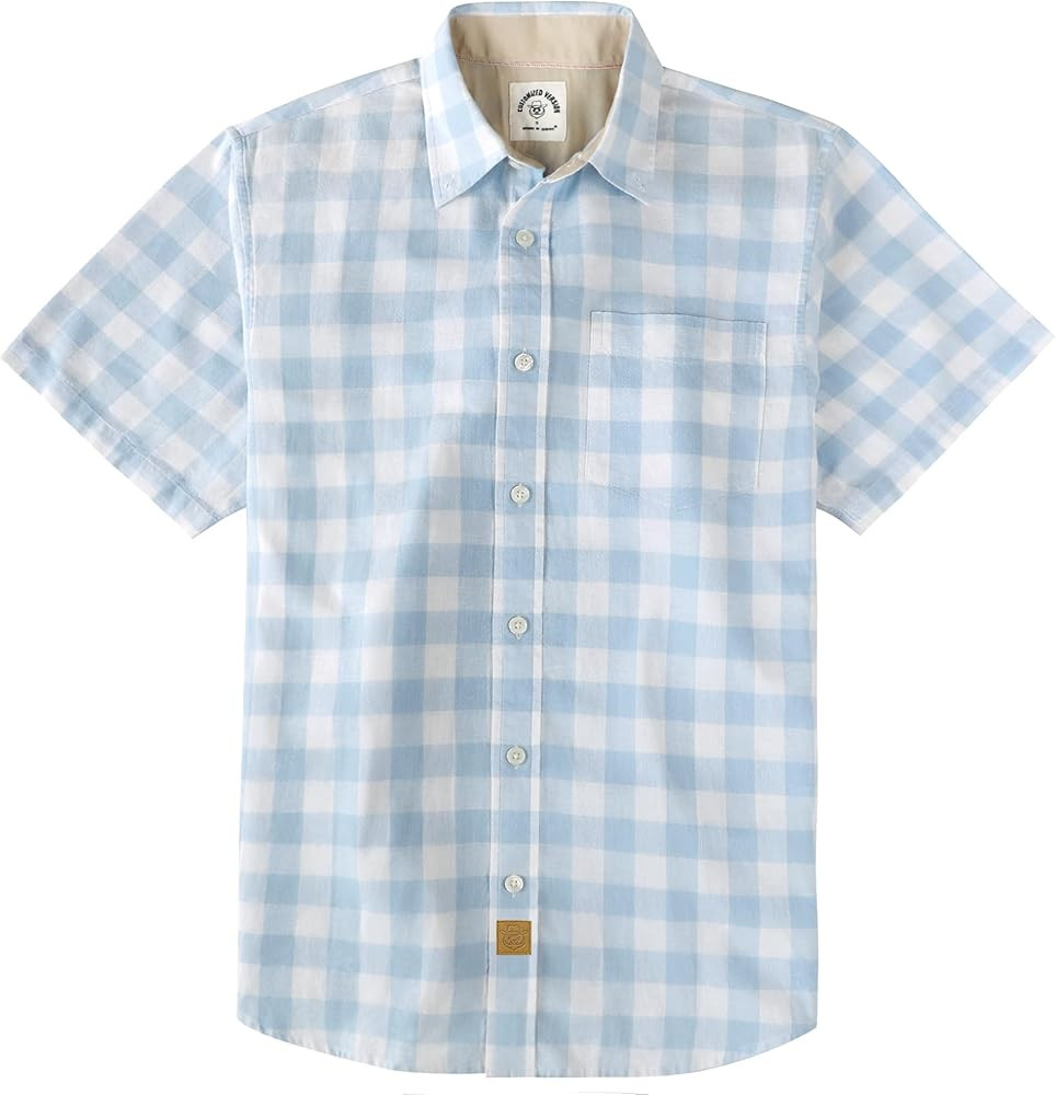 Dubinik® Mens Short Sleeve Button Down Shirts 100% Cotton Plaid Men's Casual Button-Down Shirts ... | Amazon (US)