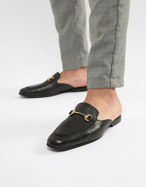 River Island backless loafer in black croc | ASOS US