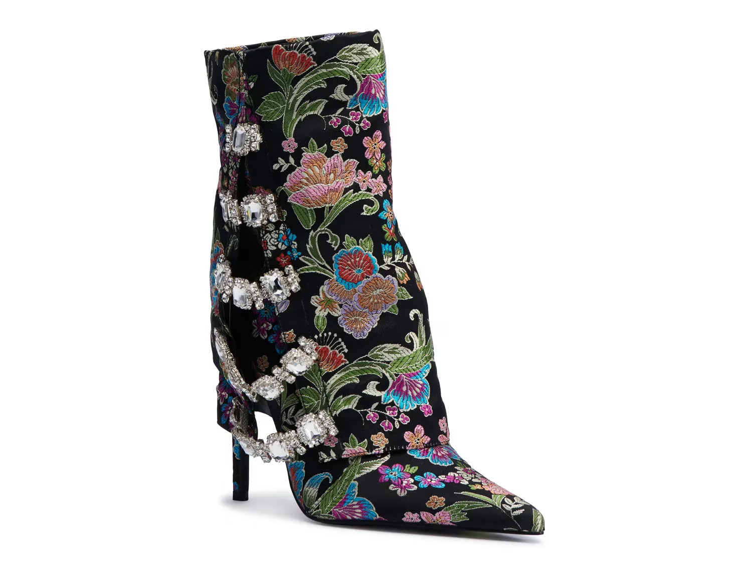 Azalea Wang Tilley Foldover Bootie | Women's | Black Floral Print | Size 6.5 | Boots | Stiletto | DSW