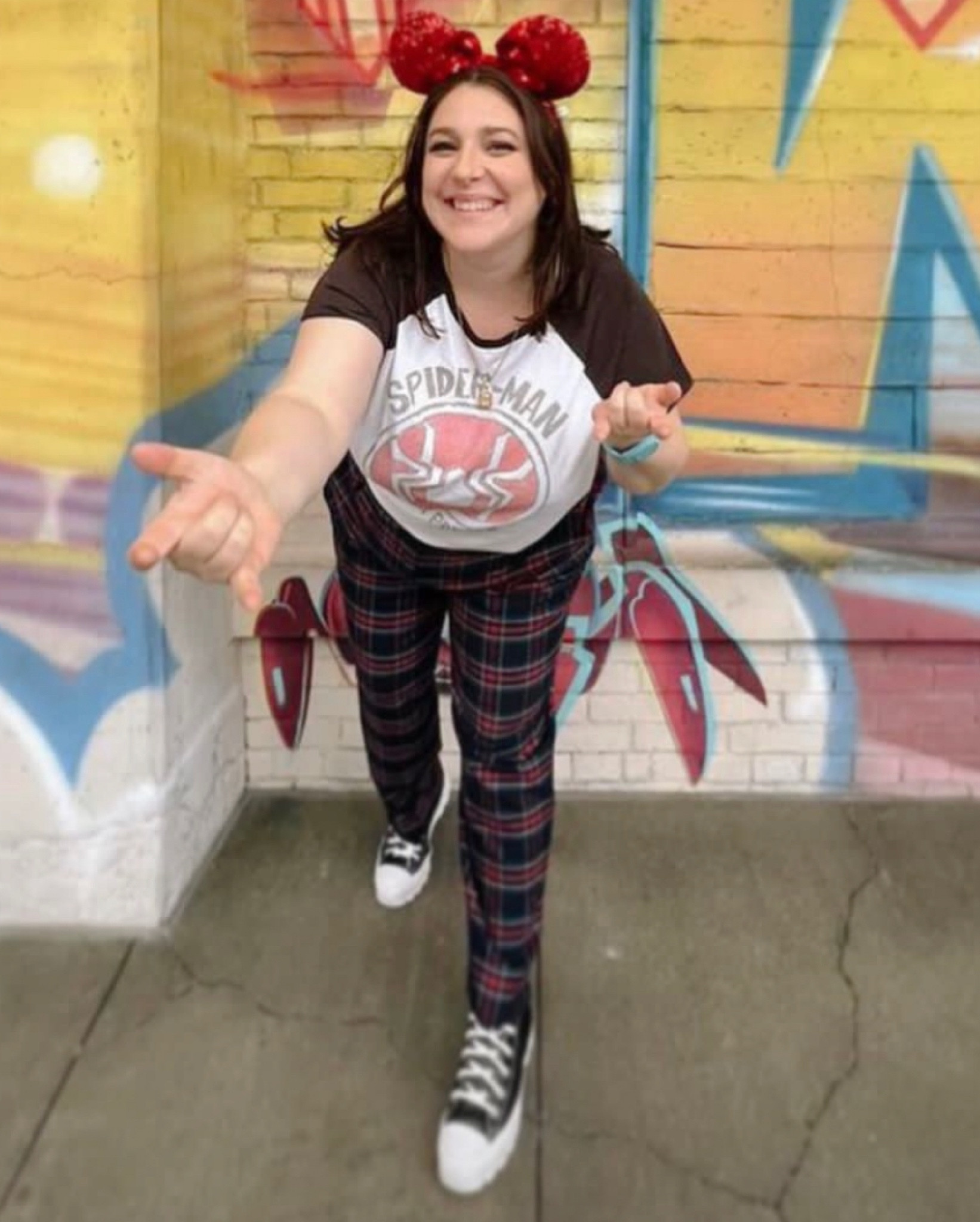 This is a fun Spider Man inspired outfit. I tried something different with the pants. They are older but I will try to find ones similar. Classic and casual. I enjoyed taking this photo in DCA. I’m 5ft and wearing a large shirt and size 14 pants 

#LTKFind