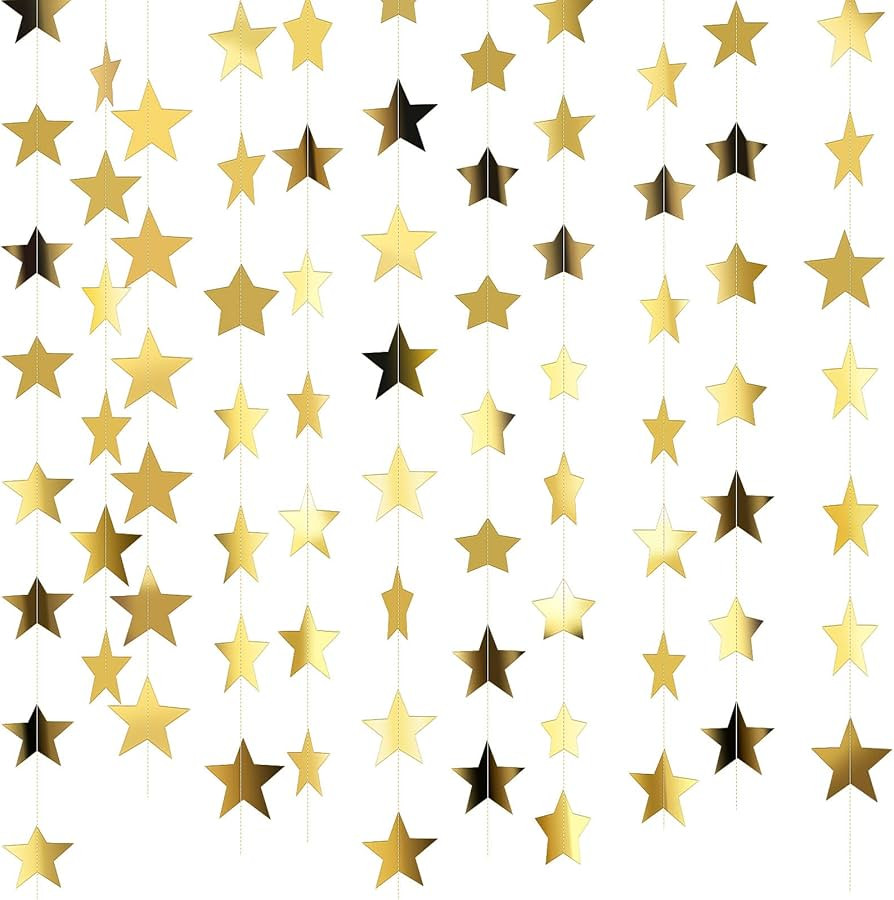Patelai Glitter Star Garland Banner New Years Decor 130 Feet Star Hanging Banner Twinkle Backdrop... | Amazon (US)