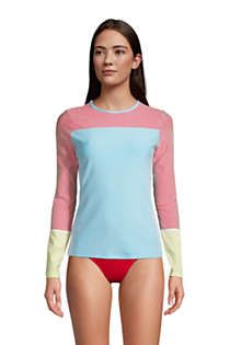 Women's Chlorine Resistant Long Sleeve Rash Guard UPF 50 Sun Protection Swim Tee Seersucker | Lands' End (US)