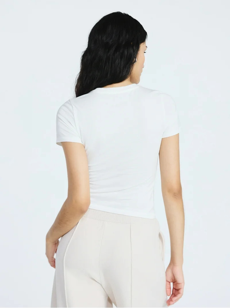 Scoop Women’s Stretch Cotton Blend Baby Tee with Short Sleeves, XS-XXL | Walmart (US)