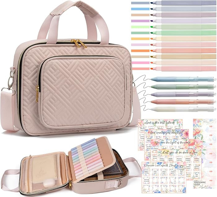 Bible Cover Case for Women, Large Bible Bag w/Shoulder Strap, Bible Study Supplies Journaling Kit... | Amazon (US)