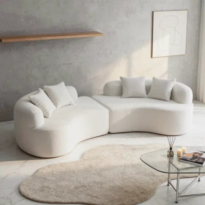 Boneless Modern Teddy Fabric Curved Modular Sofa, Minimalist Style Comfy Cloud Couch For Living Room Apartment, Without Aeesmbly Compression Couch | Wayfair North America