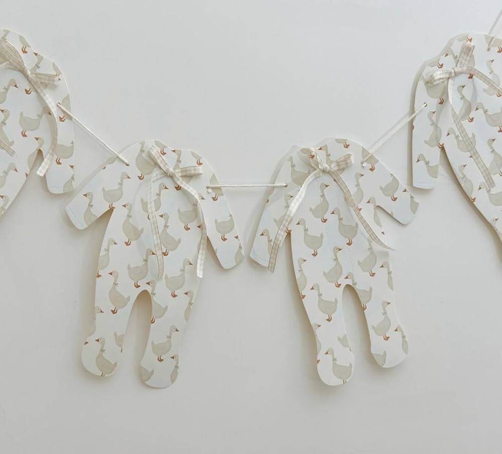 Goose Theme Banner - Little Goose Baby Shower Decoration, Six Large Pajamas with Ribbon Bow,Neutr... | Amazon (US)