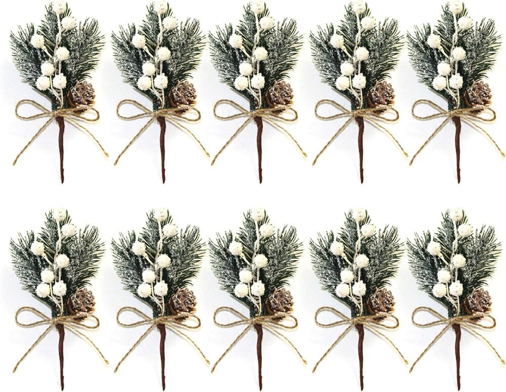 Fonzci Artificial Red Berry Branches 10 Pack 6 Inch Christmas Picks Spray Artificial Pine Cones H... | Amazon (US)