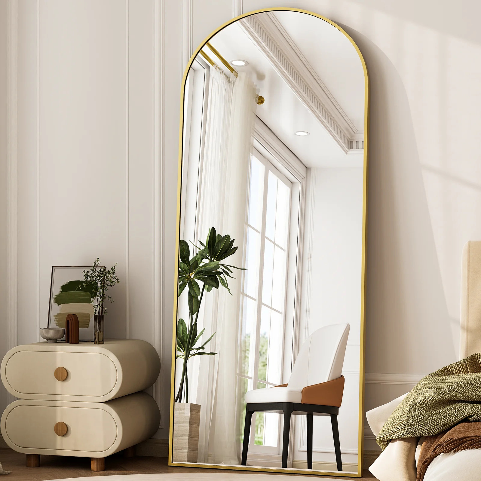 Mirstory 64"x21" Floor Mirror Arched Full Length Standing Body Dressing Mirror, Gold | Walmart (US)