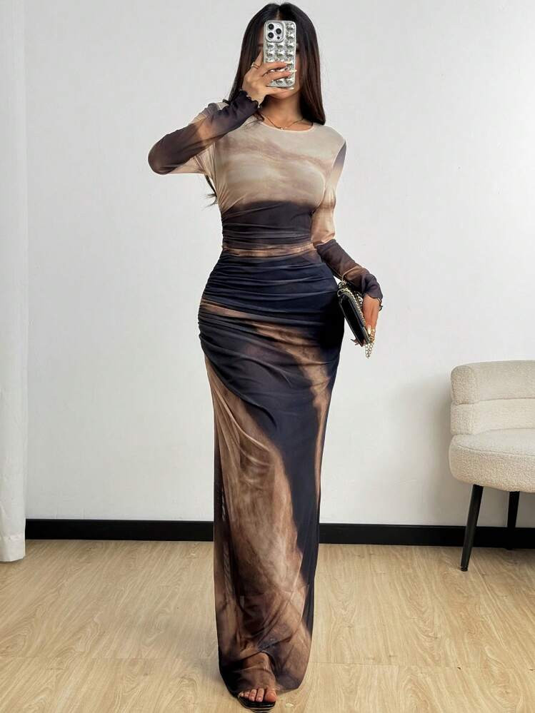 Chiquease Women's Tie-Dye Pleated Dress Maxi Women Outfit Fall Cloth For Women | SHEIN