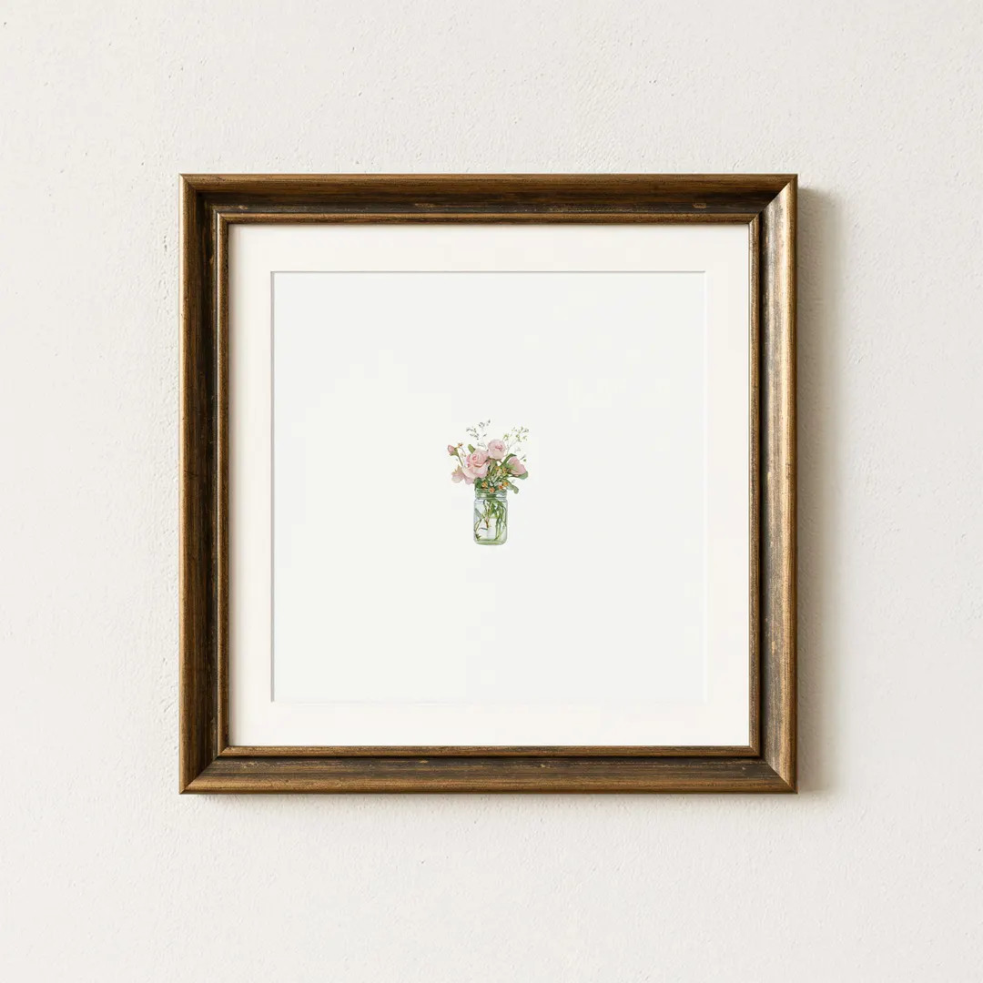 Miniature Mason Jar Florals Watercolor Painting – Tiny Pink Flowers Art, Farmhouse Wall Art, Ma... | Etsy (US)