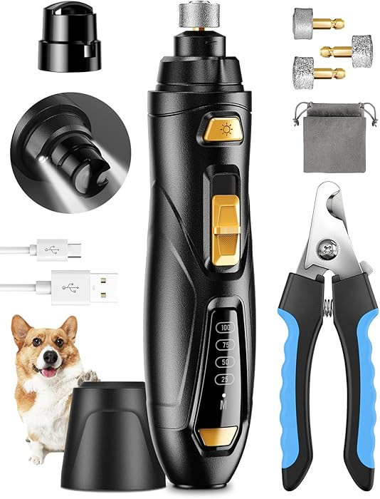 Dog Nail Grinder & Clipper 2-in-1 Set - 25dB Ultra Quiet with 3 Grinding Wheels & 2 LED Lights, R... | Amazon (US)