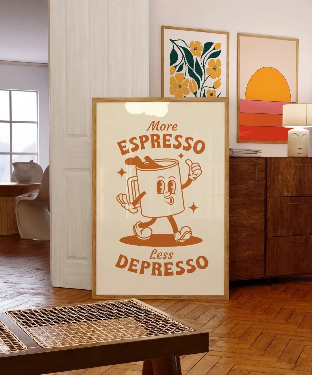Retro Coffee Art Print, More Espresso Less Depresso, Orange Retro Quote Poster, Trendy Wall Art, ... | Etsy (CAD)