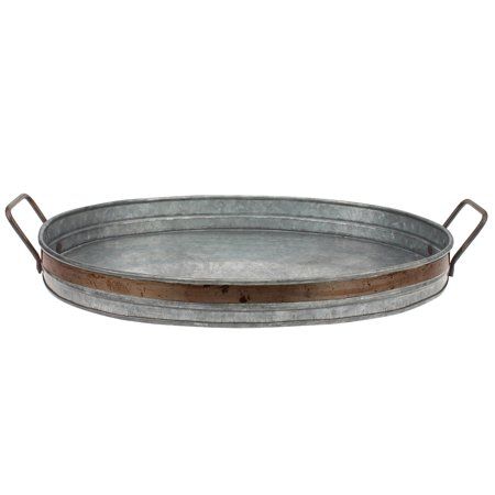 Stonebriar Collection Aged Galvanized Tray with Rust Metal Trim and Handles | Walmart (US)