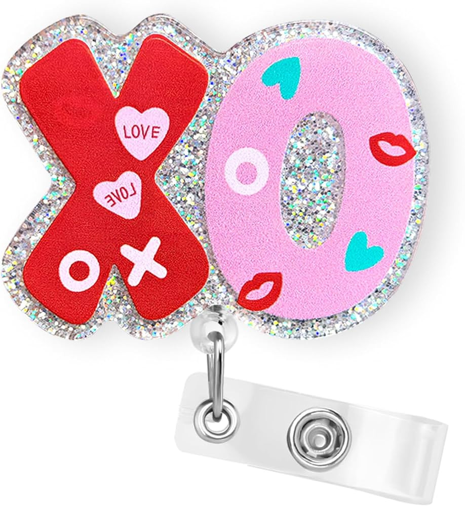 Valentines Day XO Glitter Badge Reel Holder Retractable | Cute Nurse Vday Gifts ID Badge Reel wit... | Amazon (US)