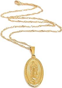 18K Gold Plated Guadalupe Medal Necklace 18 Inches Length Virgin Mary Jewelry | Amazon (US)