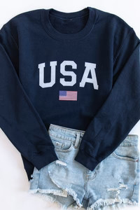 Athletic USA Flag Navy Sweatshirt | Pink Lily