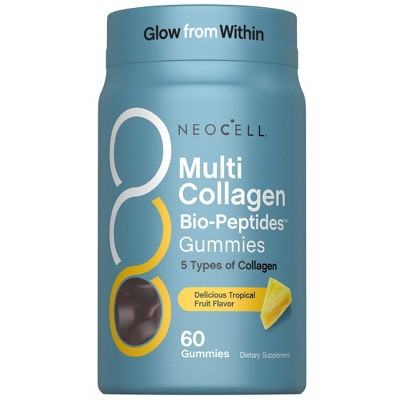 NeoCell Multi Collagen Bio-Peptides Gummies | 60 Count | Tropical Flavor | Type I, II, III, V, X | Target