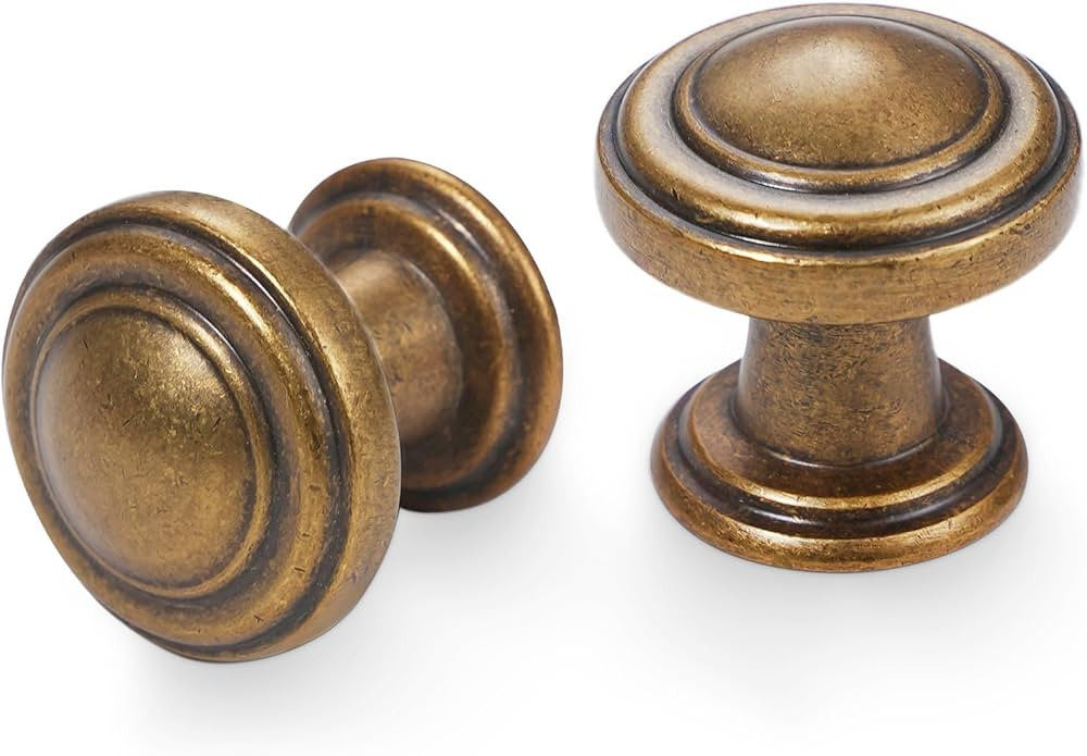 10 Pack Antique Brass Kitchen Cabinet Knobs Round Zinc Alloy Cabinet Knobs Vintage Drawer Knobs A... | Amazon (US)