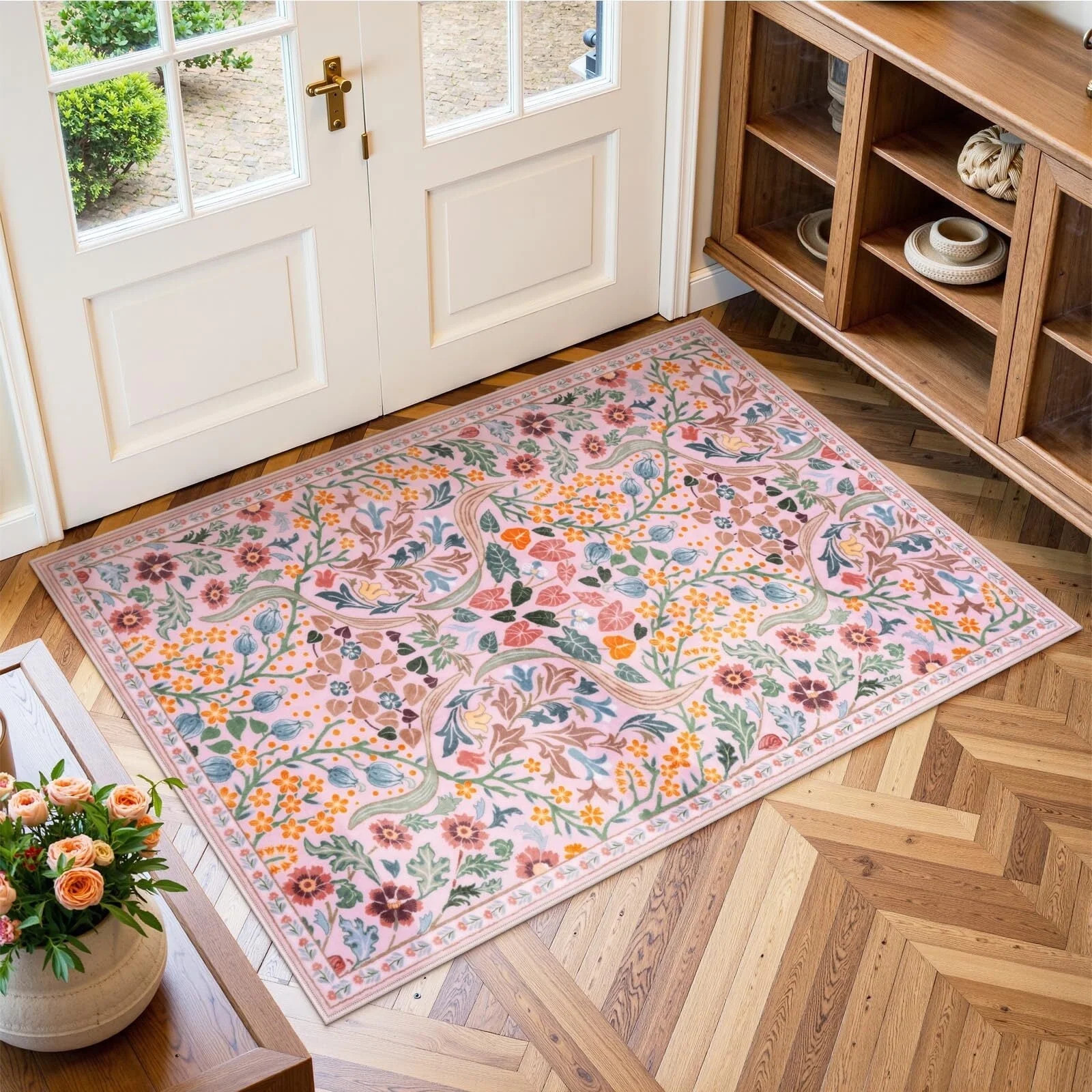 Lahome Floral Pink Washable Rug,2'x3' Boho Bathroom Rugs Non Slip Soft Bedroom Accent Rug, Ultra ... | Walmart (US)
