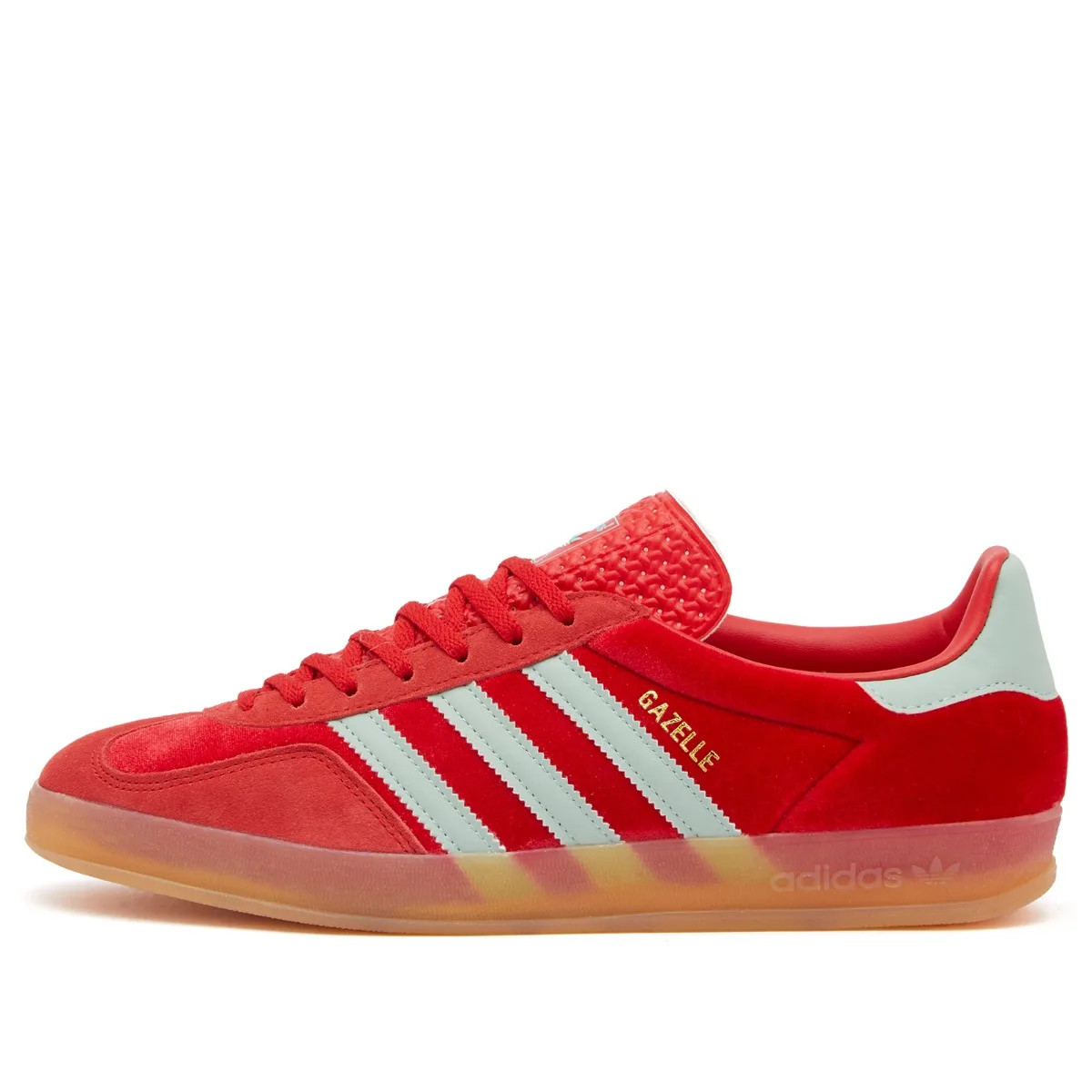 Adidas Gazelle Indoor in Better Scarlet/Hazy Green/Gum, Size UK 3.5 | END. Clothing