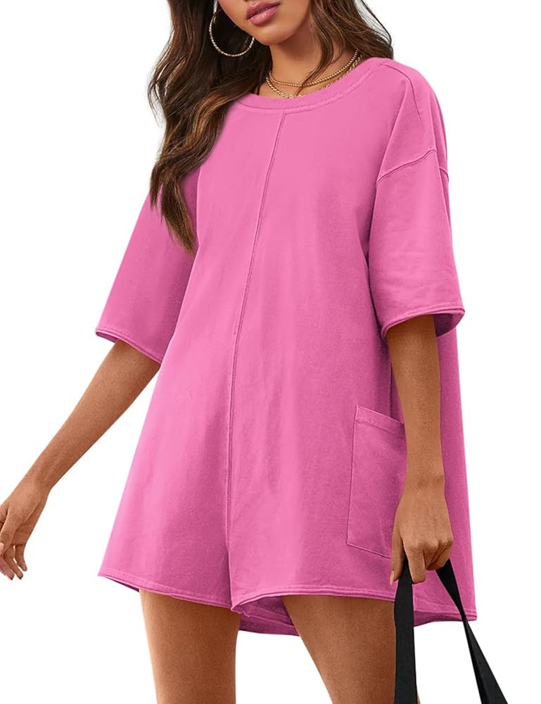 Yousify Rompers for Women 2025 Summer Athletic Oversized Romper Short Sleeve Jumpsuit with Pocket... | Amazon (US)