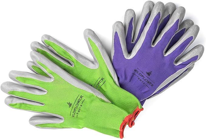 WILDFLOWER Tools Gardening Gloves for Women and Men - Nitrile Coating for Protection (Medium, Pur... | Amazon (US)
