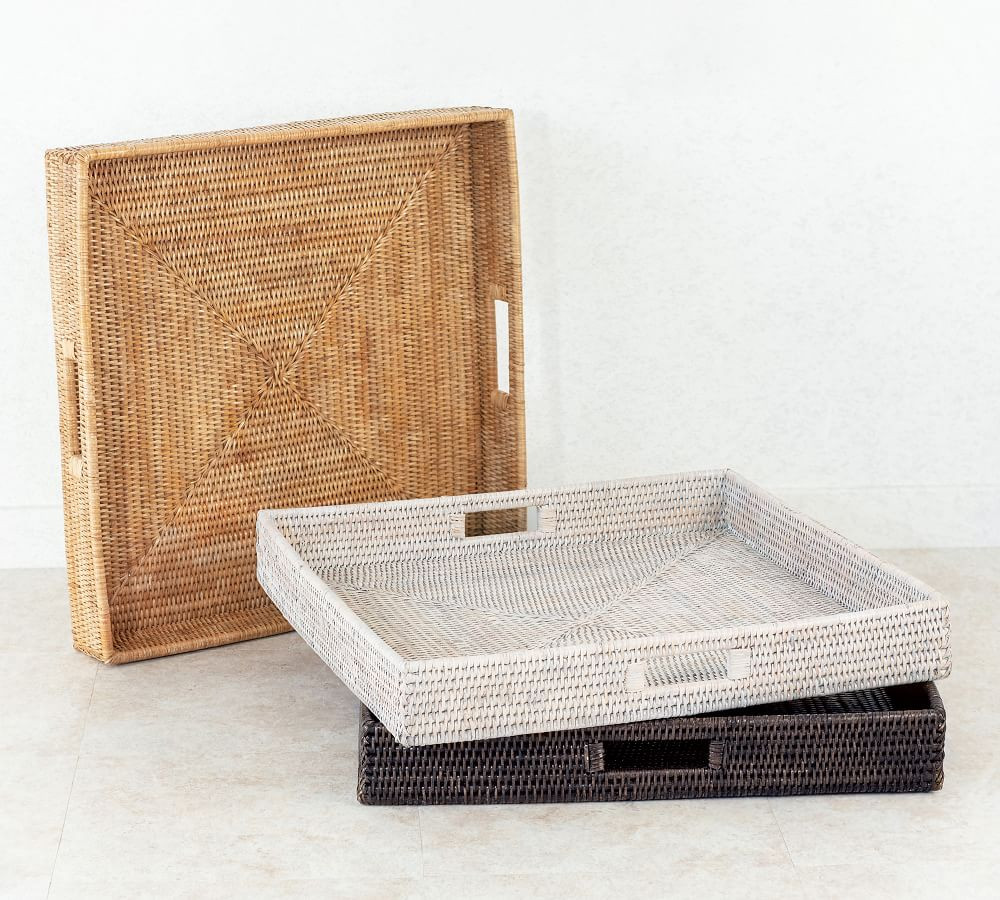 Tava Handwoven Rattan Square Serving Tray | Pottery Barn (US)