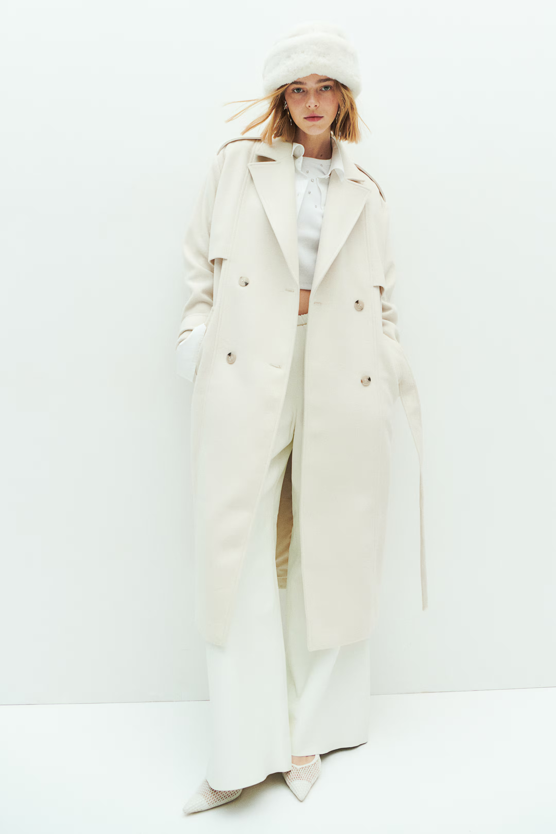 Brushed-finish twill trench coat - Cream - Ladies | H&M GB | H&M (UK, MY, IN, SG, PH, TW, HK)