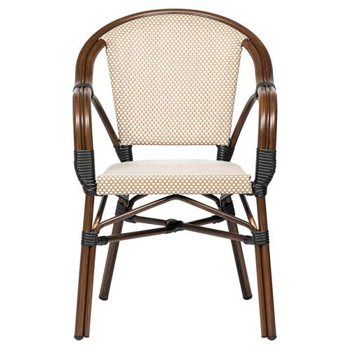 Hayden French Country Beige Textilene Mesh Stackable Outdoor Dining Chairs | Kathy Kuo Home