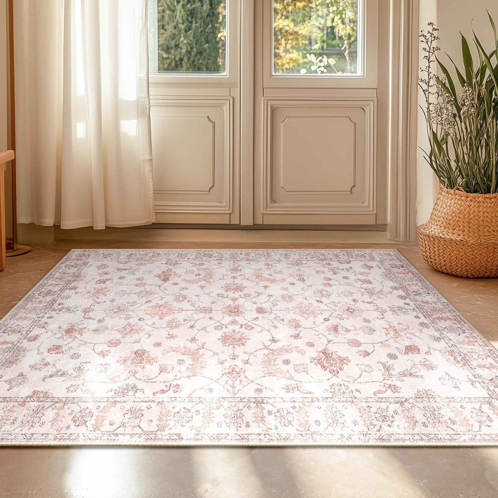 2x3 Area Rug Print Washable for Living Room Low Pile Non Slip Soft Thin Carpet Boho Vintage Flora... | Amazon (US)