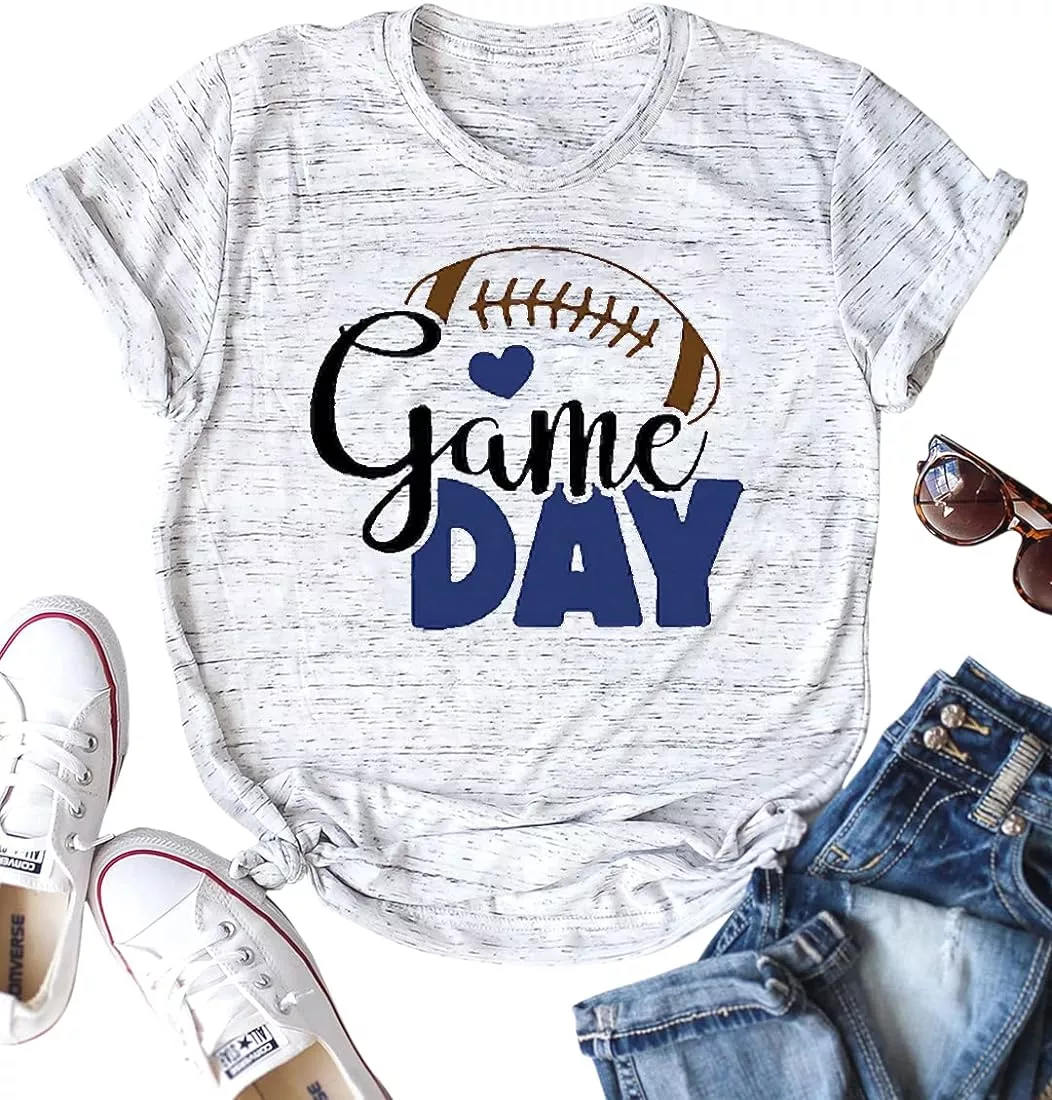 Game Day Shirt Women Football Mom T-Shirt Short Sleeve Sunday