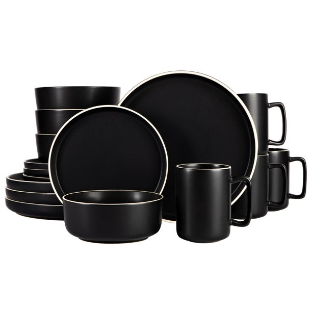 Gap Home 16-Piece Round Black Stoneware Dinnerware Set - Walmart.com | Walmart (US)