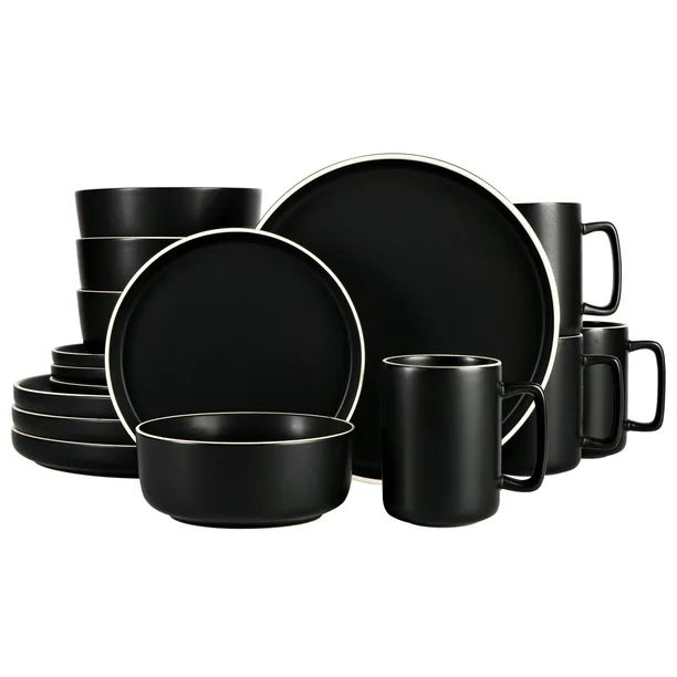 Gap Home 16-Piece Round Black Stoneware Dinnerware Set | Walmart (US)