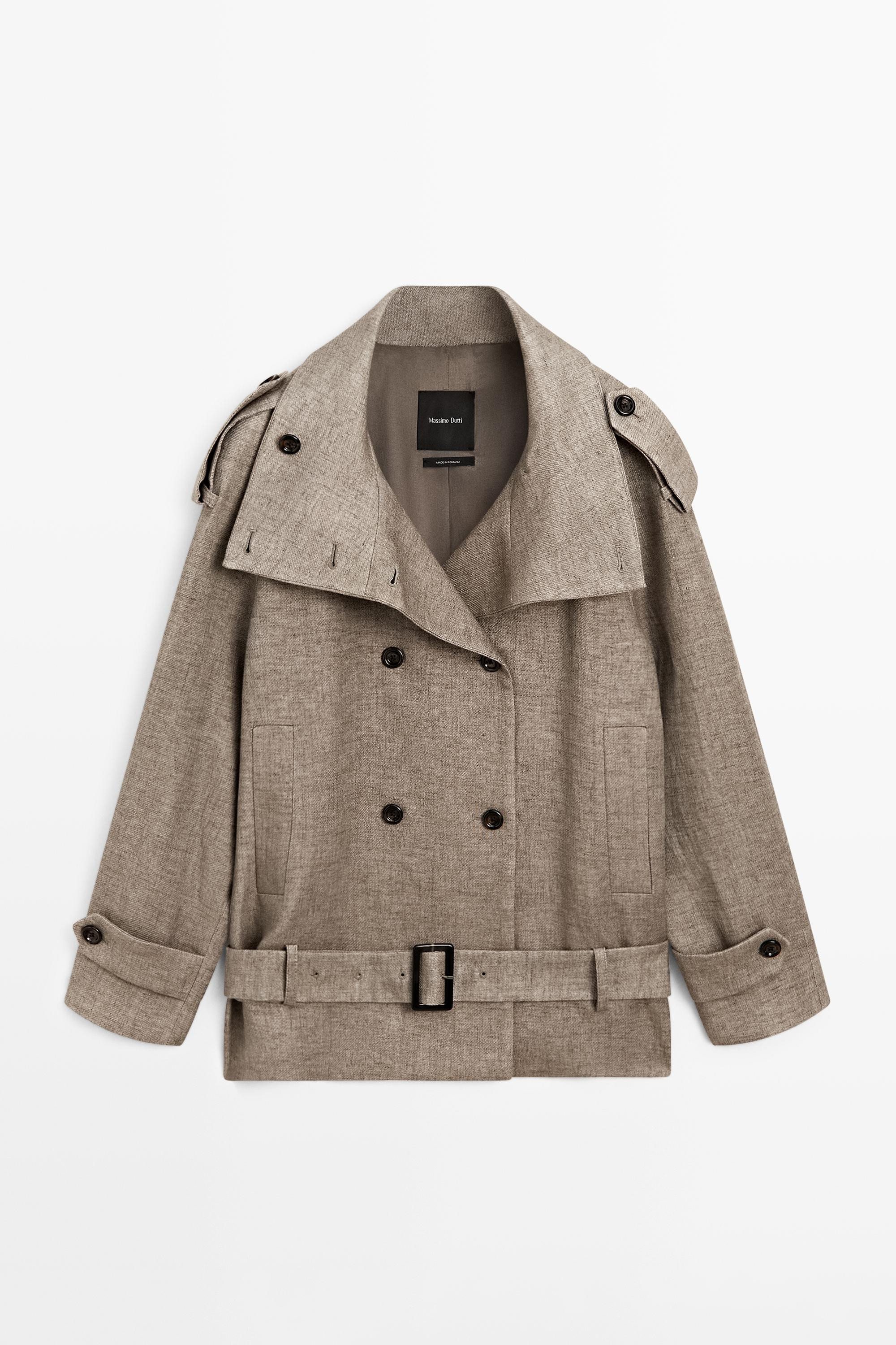 Trench col montant en lin mélangé | Massimo Dutti FR